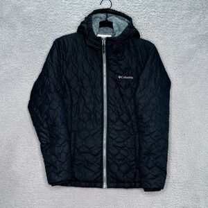 Columbia Women's S Jacket Black Quilted Puffer Fleece Lined Hooded Full Zip